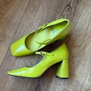 Jeffrey Campbell Lime Green Patent Bourdin Mary Jane Block Heels
